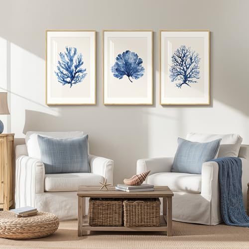Framed Coastal Ocean Blue Coral Large Wall Art - Image 4