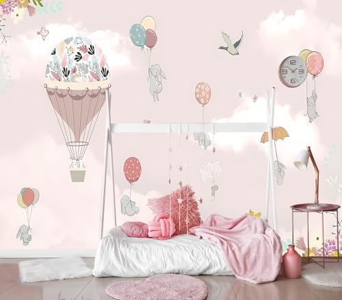 XMPMBM-Pink Clouds hot air Balloon Nursery Room Fabric Wallpaper Cartoon by Moredurableandtear-resistantthantraditionalwallpaperwithexcellentadhesion