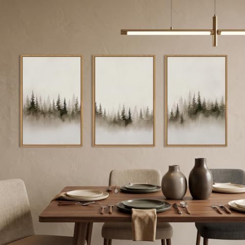 Abstract Neutral Gray Forest Landscape Framed Canvas Wall Art Set, Watercolor - Image 4