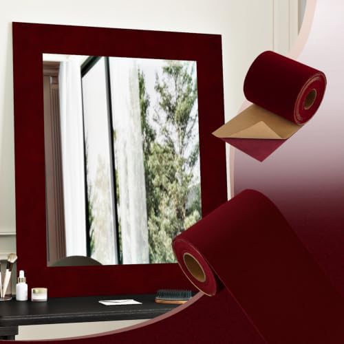 Dark Red Mirror Frame Border Velvet Fabric Wallpaper 3.94"x197" by Wallderful
