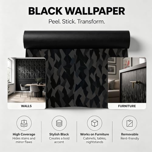 Black Faux 3D Fold‑Shadow Wallpaper - Image 2