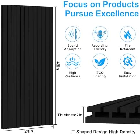 2 Pack Sound Proof Foam Panels for Walls, High Density Black Sound Deadening - Image 2