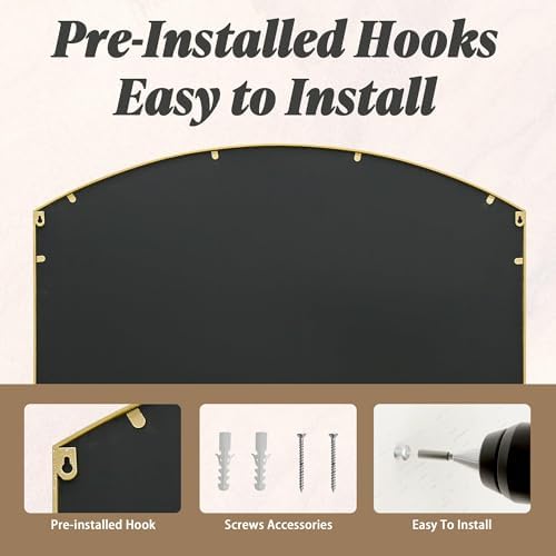 Besdomus Gold Wide Arched Mirror: 42"x28" Gilded Ornate Window Mirror - Image 4