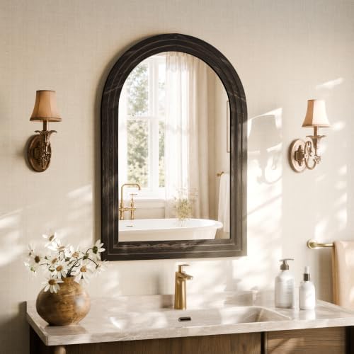 Arched Wall Mirror 24" x 36", Solid Wood Frame Bathroom Mirror - Image 2