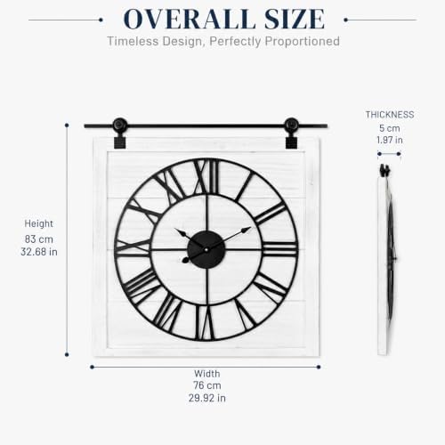 Farmhouse Barn Door Wall Clock 30 Inch, Silent Decorative Clock - Image 3