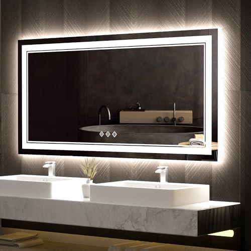 Bathroom Vanity Mirror, 48x24 Inch Gradient Front and Backlight Bathroom Mirror by VanPokins-GlobalHighEndLEDBathroomMirrorBrand