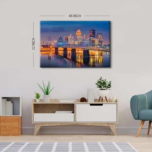 Large USA Downtown Colorful Night Cityscape Canvas Wall Art Louisville Kentucky - Image 3