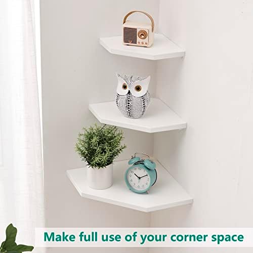 Corner Floating Shelves Set 2 Wire Hole Solid Oak Wood Display Shelf - Image 5