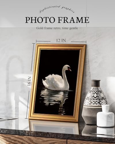 VIYYIEA Gold Framed White Swan Oil Painting Wall Art, 12x16 inch - Image 5