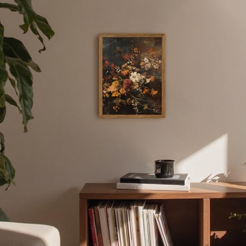 AVECCO Vintage Dark Botanical Floral Wall Art Canvas Framed 8x10 inch - Image 2