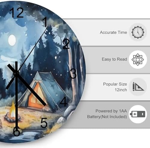 Forest Wall Clock Silent Non Ticking Battery Operated, Watercolor Mountain - Image 3