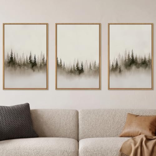 Abstract Neutral Gray Forest Landscape Framed Canvas Wall Art Set, Watercolor - Image 2
