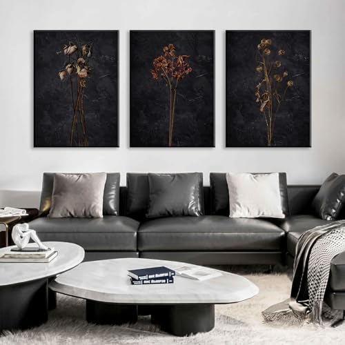 LYPHNX Framed Dark Moody Wildflowers Canvas Wall Art Black Vintage Dried Floral - Image 2