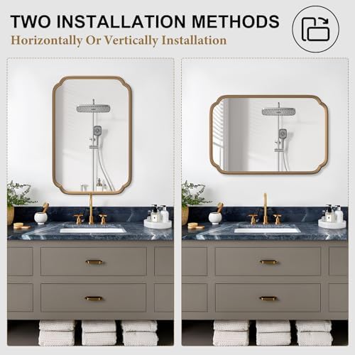 Ferytange Gold Bathroom Mirror for Wall 20" x 30" Modern Rounded Corner - Image 4