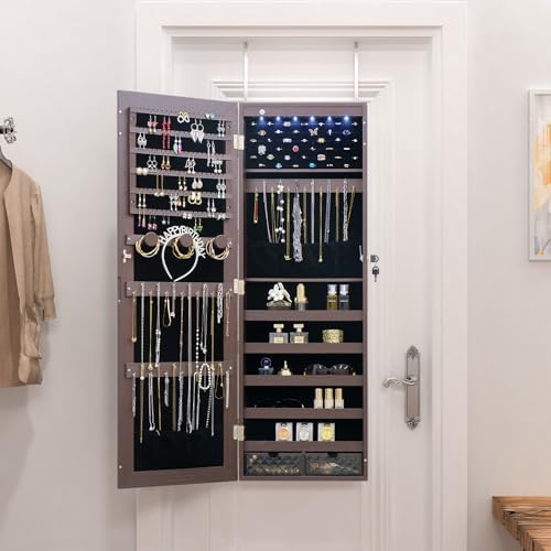 LED Jewelry Cabinet Armoire Organizer, Wall/Door Mount Jewelry Organizer and - Image 4