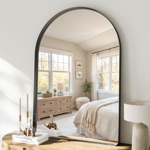 48"x36" Black Arched Mirror, Arched Wall Mirror by MYSUNORIA