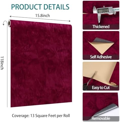 VaryStyle Burgundy Red Velvet Drawer Liner Self Adhesive Velvet Wallpaper - Image 7