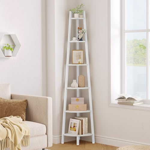 Hoctieon Corner Shelf, 6-Tier Corner Bookshelf, Rustic Ladder Shelf, Industrial by Hoctieon