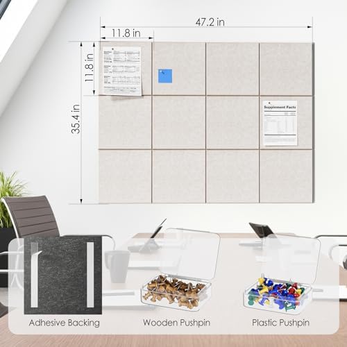 MaxGear Felt Bulletin Board 48" x 36", Light Tan Felt Wall Tiles Wall Decor - Image 5