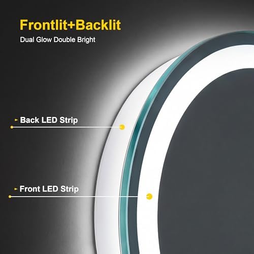 Round LED Bathroom Mirror with Lights, 24 Inch Circle Lighted Vanity Mirror - Image 3
