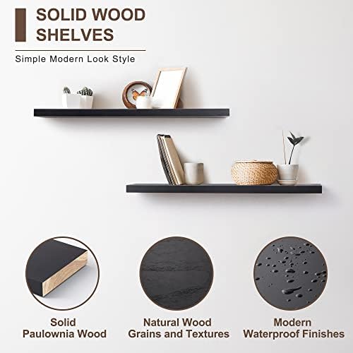 fuqing 36 Inch Floating Shelves, 6.7 Inch Deep Black Wall Shelves Set of 2 - Image 4