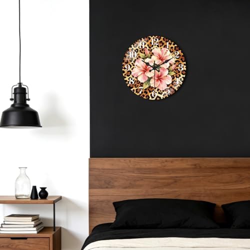 peacoblue Leopard Print Hibiscus Wall Clocks Battery Operated 12" - Image 5