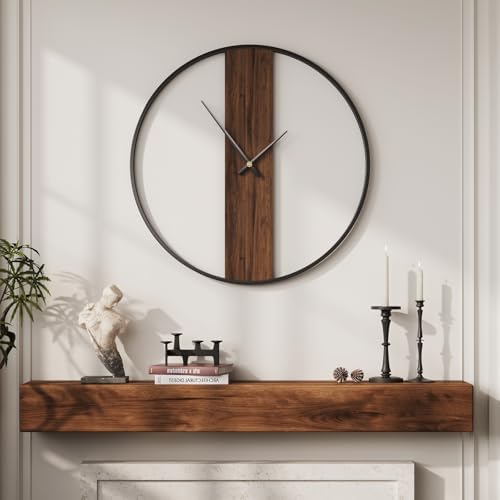 Cuspin 30 Inch Large Wall Clock Modern Rustic Walnut Dial Decorative Clock - Image 2