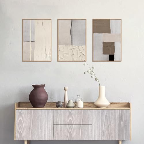 LHIUEM Large Abstract Neutral Framed Canvas Wall Art Set, Mid Century Beige - Image 4