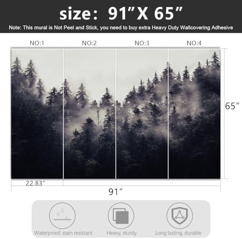 Foggy Forest Backdrop Large Fabric Living Room Wallpaper Black Pine Forest - Image 4