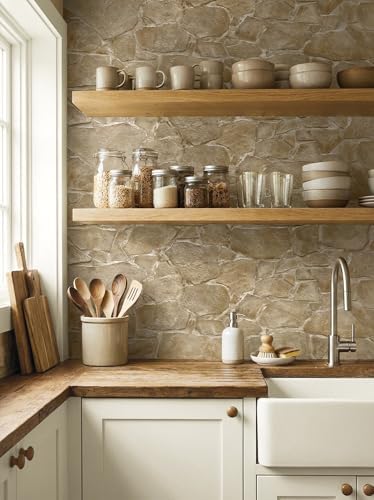 NextWall Harry & Grace Faux Fieldstone Vinyl Peel and Stick Natural Wall - Image 5
