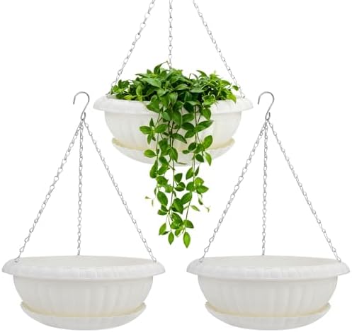 summer flower ‌3 Pack White Hanging Planters 12.59in Plastic Pots by summerflower