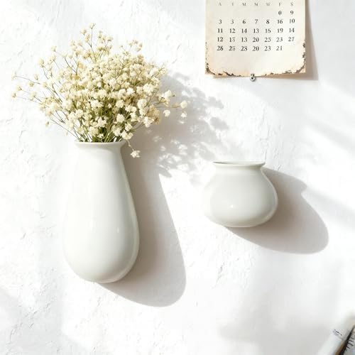 White Ceramic Wall Planters, 10.6 Inch, Flared Design - Image 7