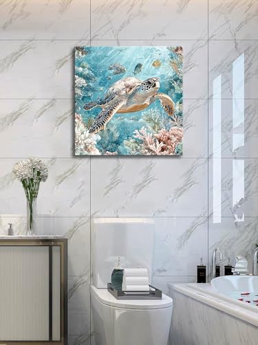 Sea Turtle Bathroom Wall Decor Ocean Theme Framed Canvas Wall Art Coastal - Image 6