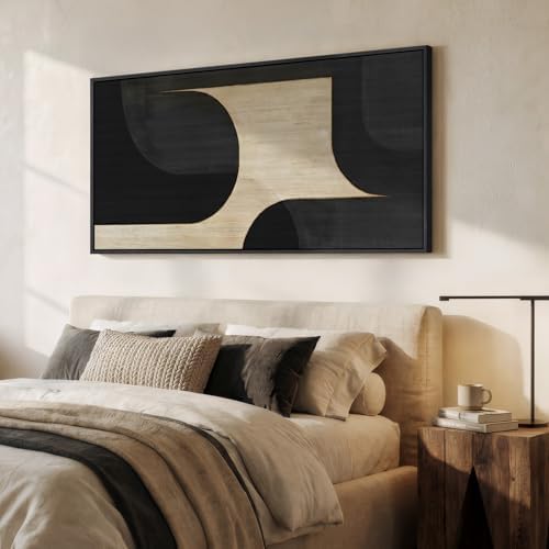Large Framed Black Beige Neutral Abstract Wall Art, 1 Piece Vertical 30x60 - Image 2