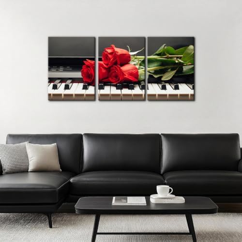 Pacimo Framed Wall Decorations Piano Keys and Red Rose 3 Piece Canvas Art Wall - Image 3