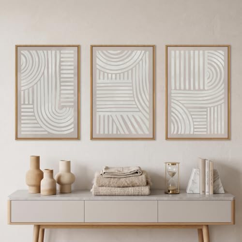 Aryroi Large Abstract Neutral Geometric Framed Canvas Wall Art Set, Mid Century - Image 2