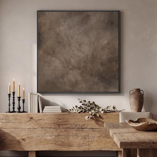 Framed Neutral Brown Abstract Canvas Wall Art - Image 4