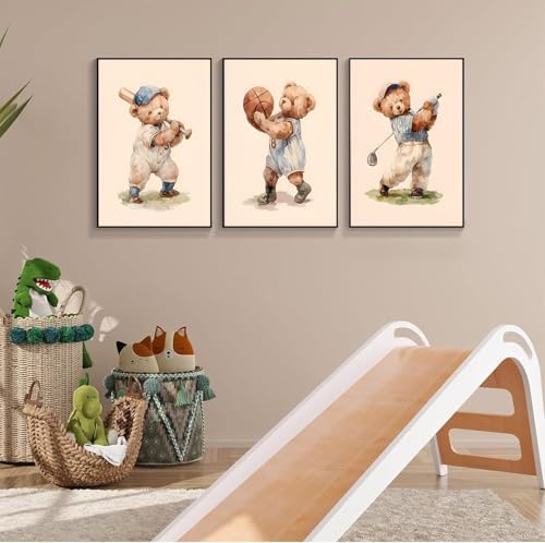 Teddy Bear Sports Nursery Animal Wall Art Cute Woodland Rugby Wall Decor - Image 6