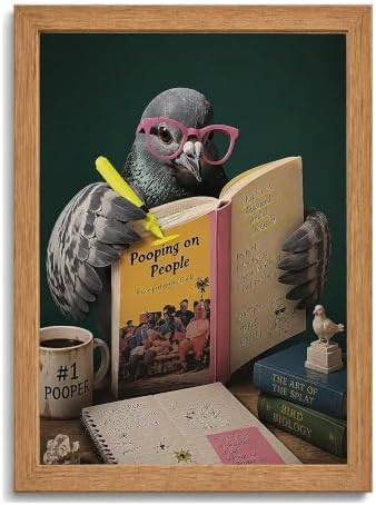 BZRVBQ Funny Bathroom Wall Art, Framed Pigeon Reading a Book About Pooping on by Unknown