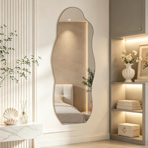 Full Length Wall Mirror, Wavy Irregular Shape, 63x24 Inch, - Image 5