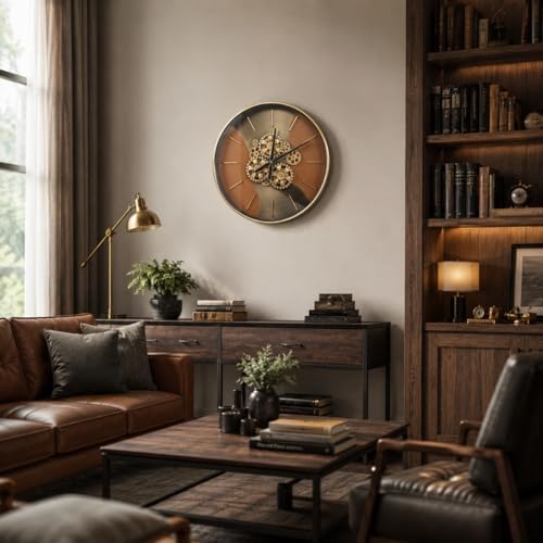 21.65 Inch Moving Gear Wall Clock, Battery Operated Steampunk Industrial Large - Image 3