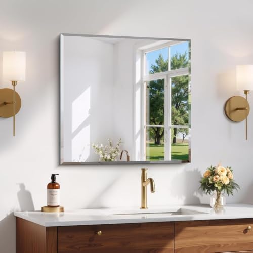 CILIBER Beveled Mirror, 24x24 inch Frameless Bathroom Mirrors by CILIBER