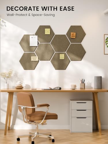 Fluxynara 8-Pack Hexagon Felt Bulletin Board Tiles, Olive Brown - Image 6