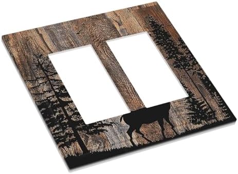 Decorative Outlet Covers Rustic Forest Antler Elk Deer Silhouettes Animals Wood - Image 3