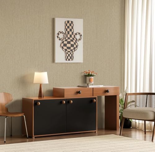 Livebor Grasscloth Peel and Stick Wallpaper Beige Brown Textured Contact Paper - Image 5