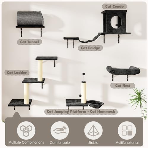 7-in-1 Cat Wall Shelves, Cat Climbing Wall Systems, Space-Saving Wall Mounted - Image 4
