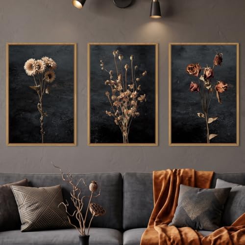 Aryroi Large Moody Dark Floral Framed Canvas Wall Art Set- 24"x36"x3 by Aryroi