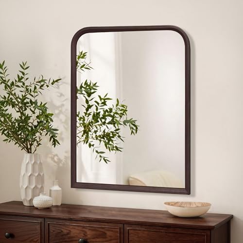 Arched Bathroom Mirror for Wall, 24 x 36 inch Vanity Dark Walnut Mirrors - Image 3