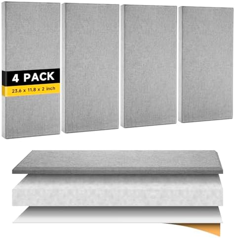4 PCS 2" Thick Acoustic Panels, 23.6" x 11.8", Fiberglass Sound Absorbing Panels by Unknown