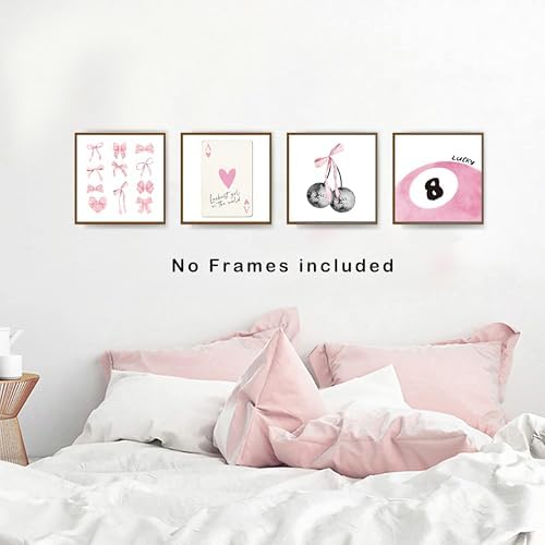 okaxscm Pink Coquette Trendy Preppy Wall Art Prints Set of 4, Coquette Room - Image 4